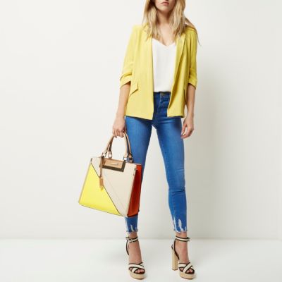 Yellow medium asymmetric tote handbag